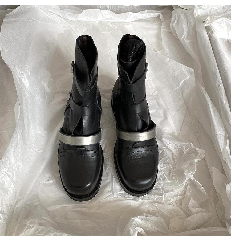 Cowhide version~ niche circle design sense leather British style duan boots women's thick soles look thin handsome women's short boots versatile