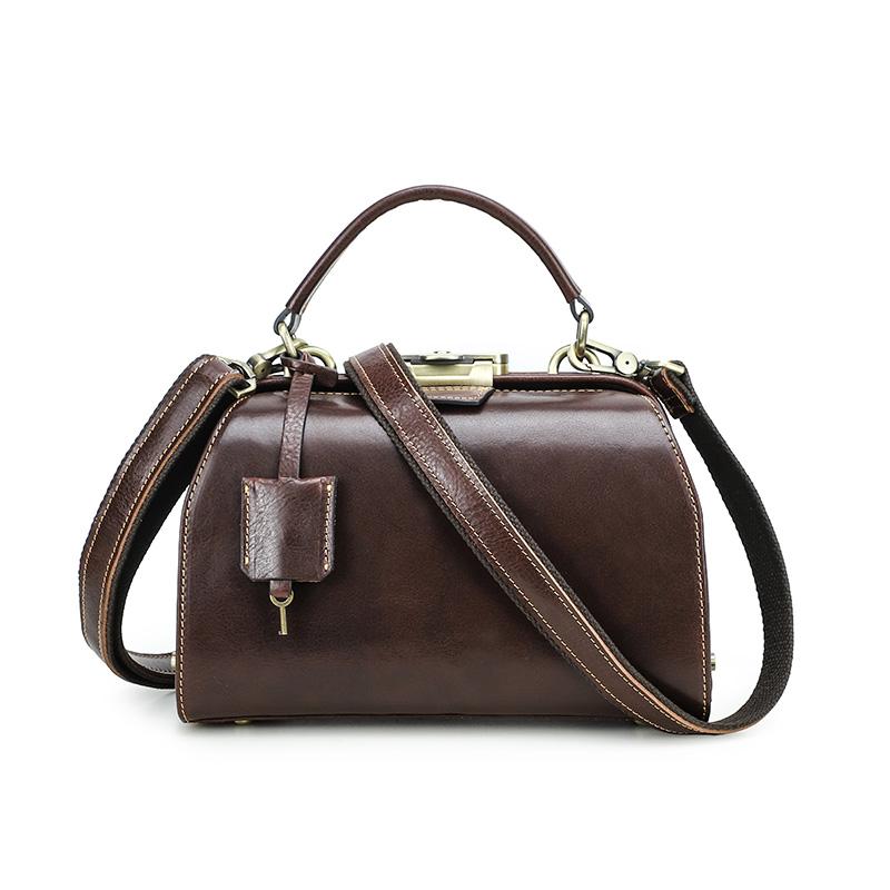 CONTACT'S Senior Genuine Leather Crossbody Bag Women Metal Frame Safty Block Handbag Female Travel Daily Gift Shoulder Bags