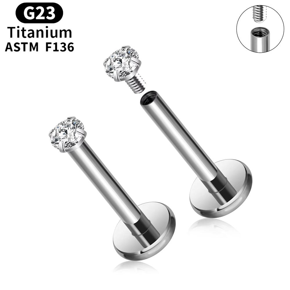 

2pcs Titanium 16g Lip Labret Piercing Crystal Ball Monroe Lip Stud Helix Conch Tragus Cartilage Earrings 2/3/4mm CZ Body Jewelry 16G 1.2x6mm