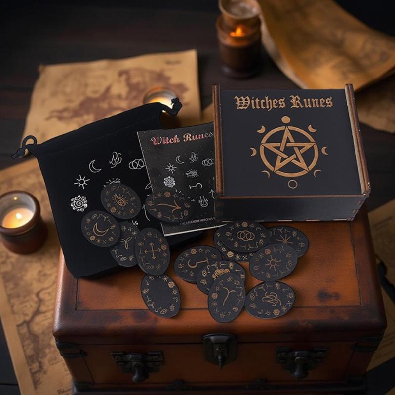 Portable Ancient Runes Carving with 24 Mystical Symbols and Guide Manual Suitable for Meditations Accessories