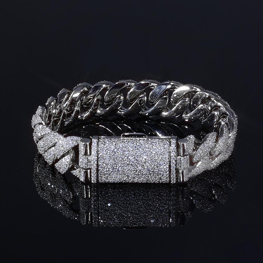 NUOYA Iced Out Diamond Cuban Chain Bracelet 14mm Width Silver and Gold Plated Heavy Cuban Link Chain Hip Hop Jewelry for Women