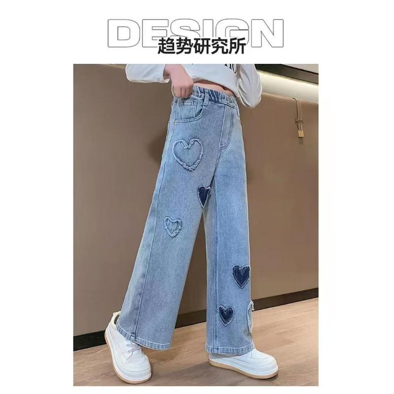 Girls' Denim Wide-leg PantsMedium and Large Children's Loose Straight Pants