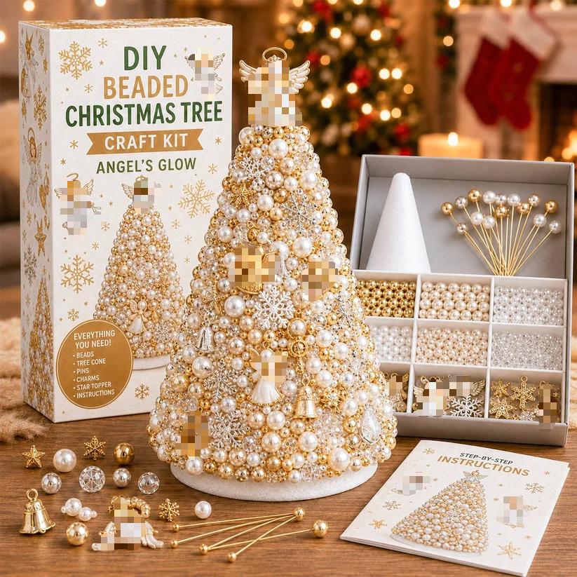 Weihnachten Halloween DIY Perlenbaum-Set Tischdeko Kleines Handwerk Weihnachtsbaum-Herstellungsset Festliche Perlenkunst Bastelzubehör