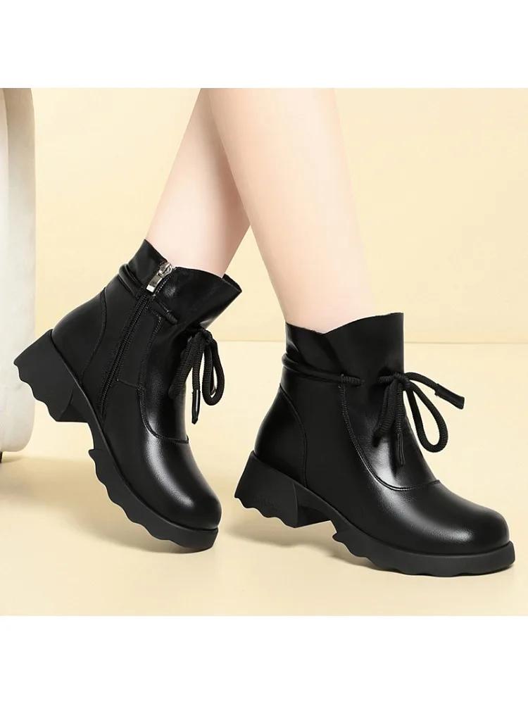 

Винтажные удобные ботильоны на среднем квадратном каблуке 4 см Осень-Зима 2025 Женские из мягкой кожи с теплой меховой подкладкой Мотоциклетные ботинки Офис Мама 41 чёрный