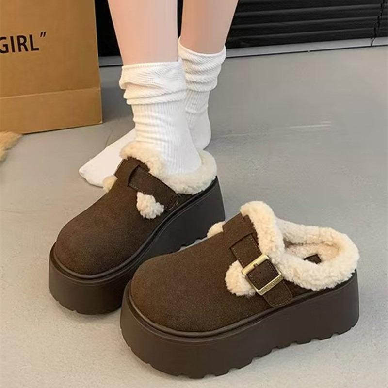Thick-bottomed Bag Head and Half Slippers for Women To Wear Outside Autumn and Winter New Fashion Lazy Plush Cotton Mop