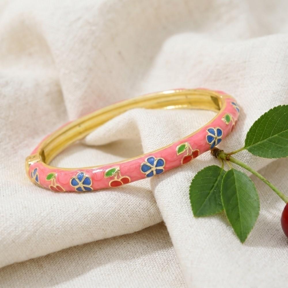 Enamel Chinese Flower Bangle Cherry Floral Women's Hand Bracelet Gifts for Women Girl