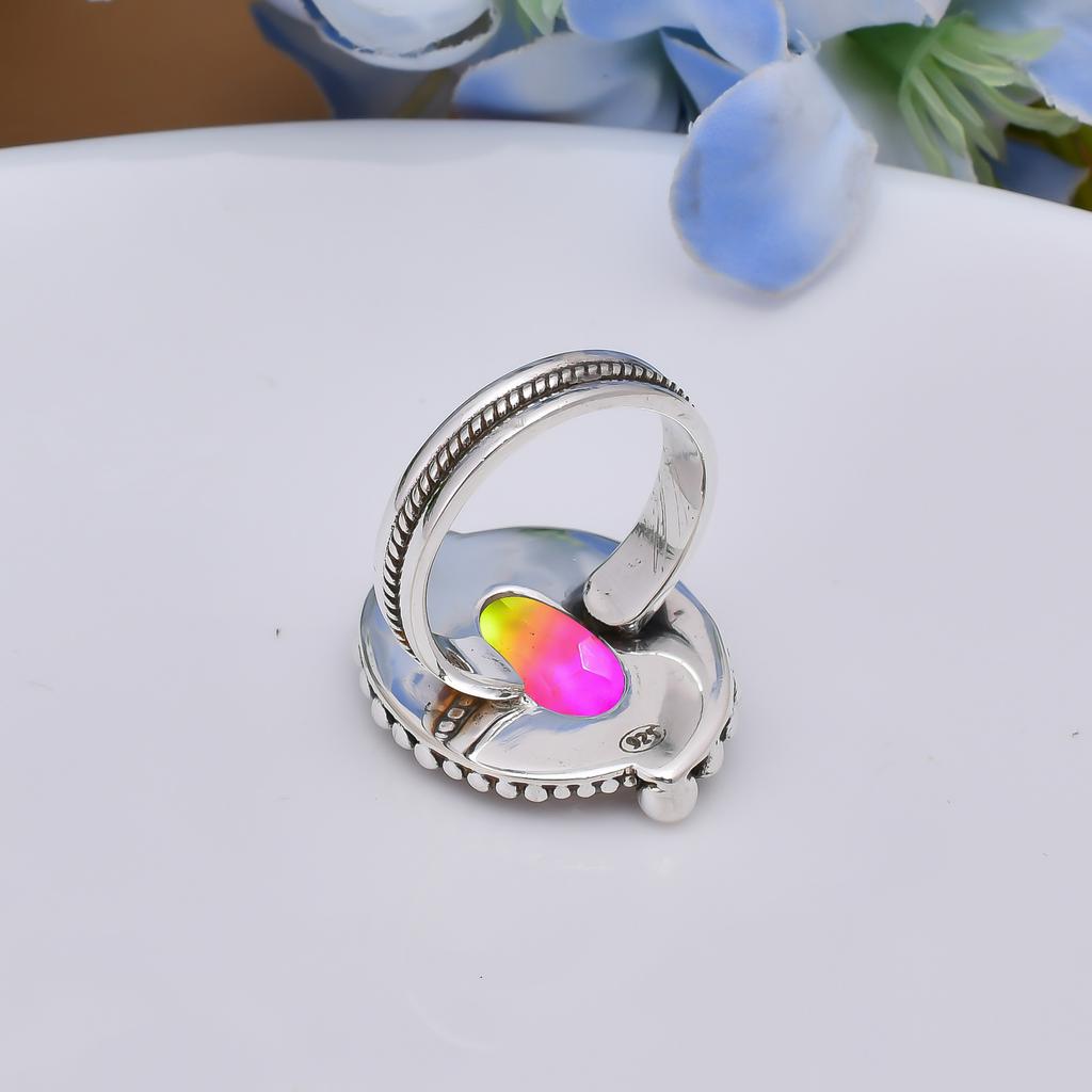 Bi-Colour Tourmaline 925 Sterling Silver Ring V4971, Bi Color Ring, Oval Ring, Valentin's Day Gift, Gift For Her, Birthday Gift, Handmade Jewelry, Sil