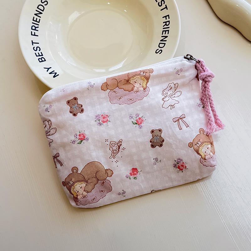 

Adorable Blue Cartoon Makeup Bag: Mini Pure Cotton Coin and Earphone Pouch, Lipstick Carrier, Portable Storage.