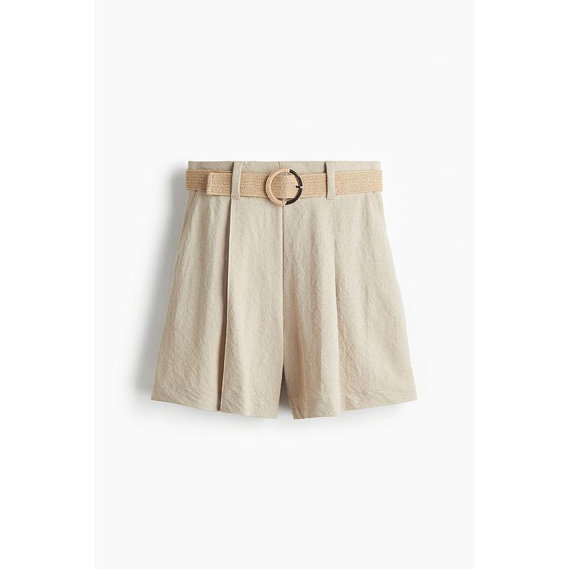 

HM Women s Casual Pants Summer 2025 New Arrival with Belt Pique Shorts 1295126 Beige 165/80