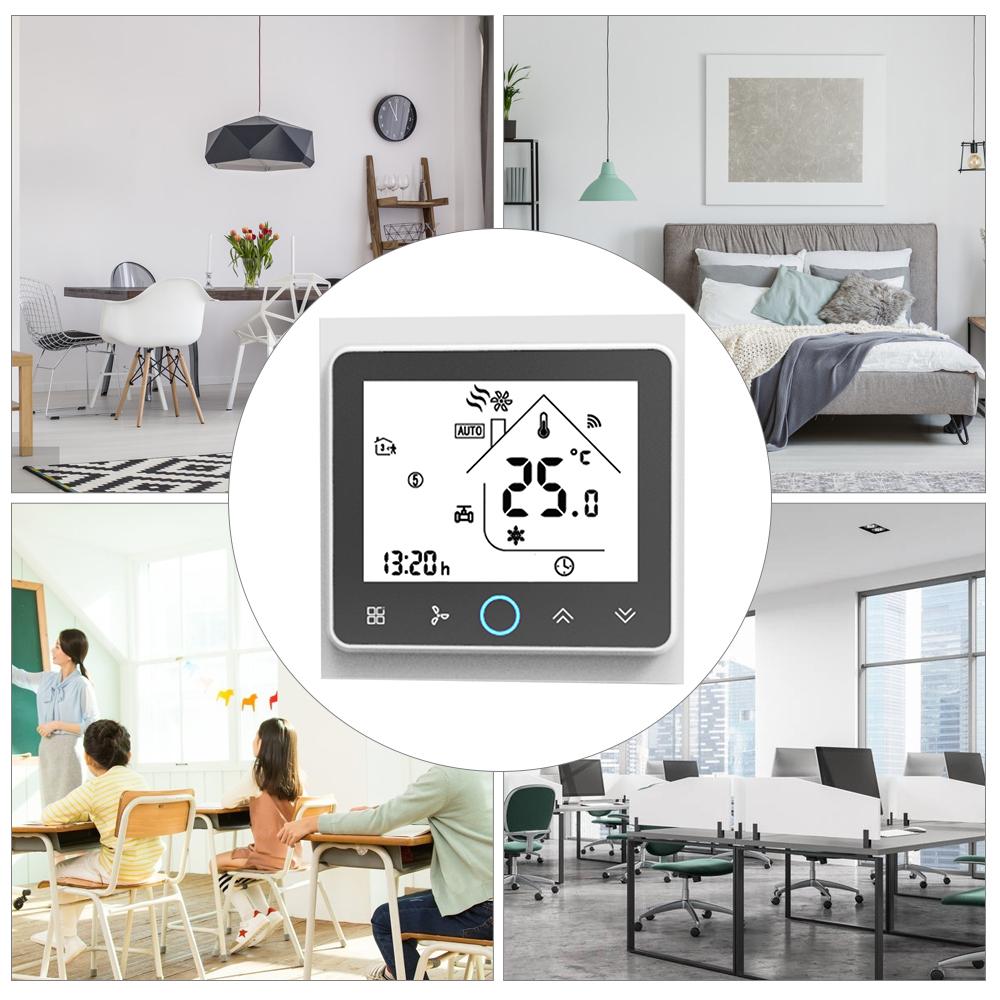Two Pipe Wifi Voice Intelligent Room Thermostat Digital Programmable Temperature Controller for Air Conditioner  BAC-002ALW  Black   White