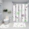 1/4 Flowers And Plants Shower Curtains, Toilet Seat Decoration, Shower Curtain With Carpet And Toilet Lid, 12 70.8X70.8 Inch Hoo