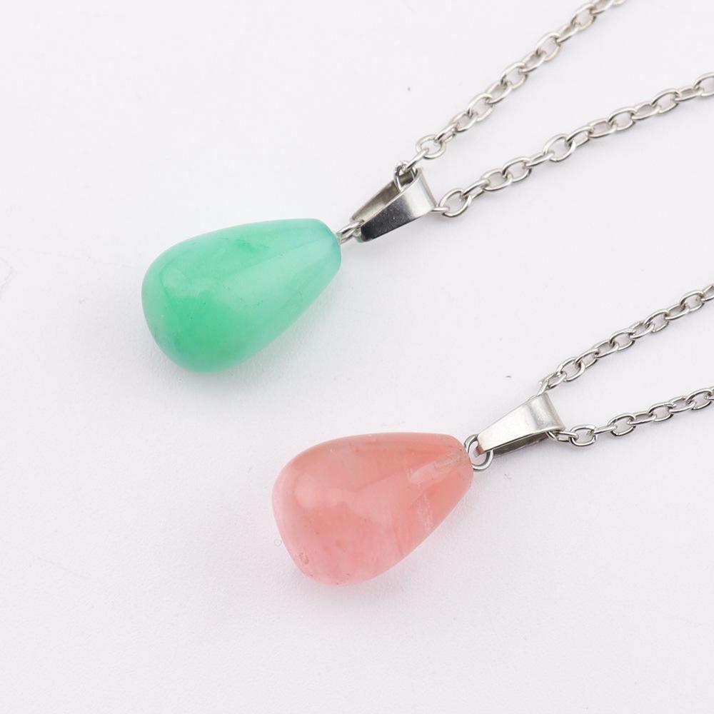 Water Drop Necklace Pendant Natural Stone Agate Round Pendant Powder Crystal 13 * 18Mm Natural Stone Pendant Necklace N765