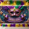 Feather Mask Background Festive Purple Green Gold Banner Festive Backdrop Green Bead Mardi Gras Backdrop For Carnival Parade