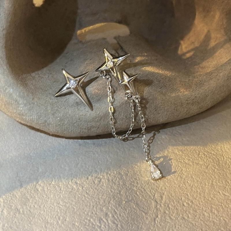 1 Pair Crystal Diamonds Four-pointed Star Earrings Crossed Star Earrings Women Handmade Lightweight Fashion Ear Jewelry