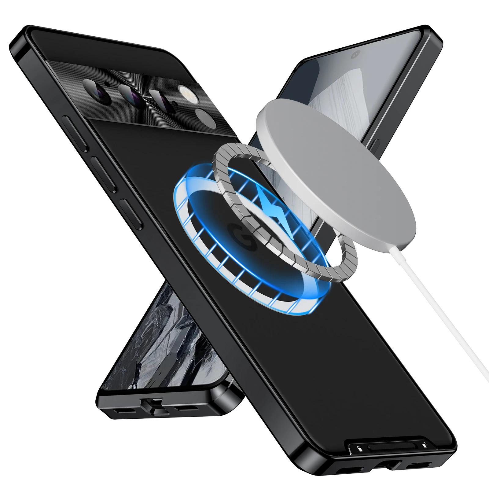 

Магнитный чехол Coque для Google Pixel 8 Pro, алюминиевый сплав, металлический бампер, чехлы для Pixel 7, 7A, 6, защитный чехол для беспроводного зарядного устройства For Pixel 7 чёрный