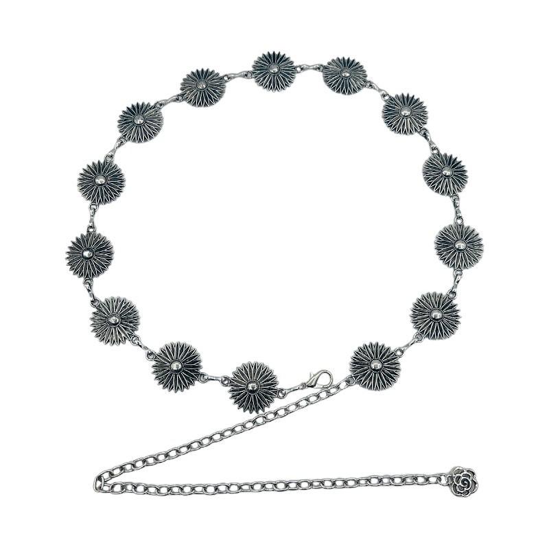 Vintage Metal Daisy Waist Chain For Women With Punk Style And Silver Finish