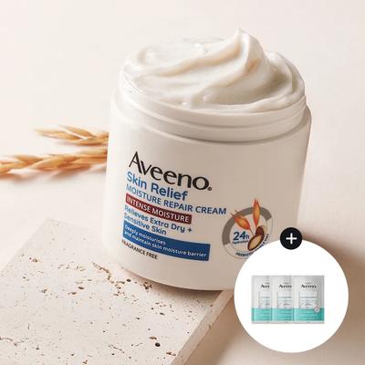 Aveeno Skin Relief Repair kremas 311g x2+(papildomai) Aveeno drėkinamasis gelis 6ml maišelis 3 vnt.