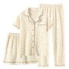 Women's pajamas summer and autumn double-layer pure cotton yarn love short-sleeved trousers shorts homewear three-piece loose homewear