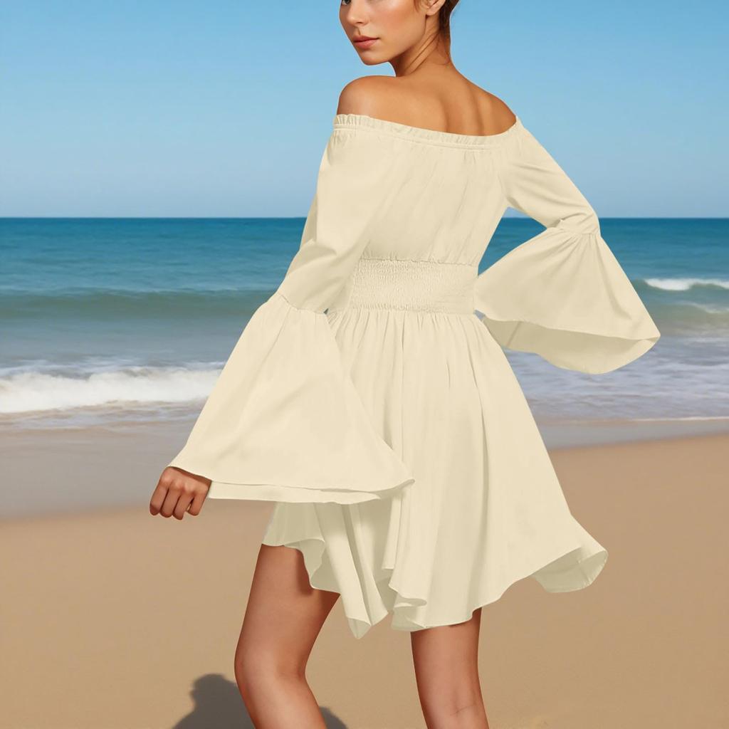 Abito casual da donna alla moda, monospalla, a maniche lunghe, colorato