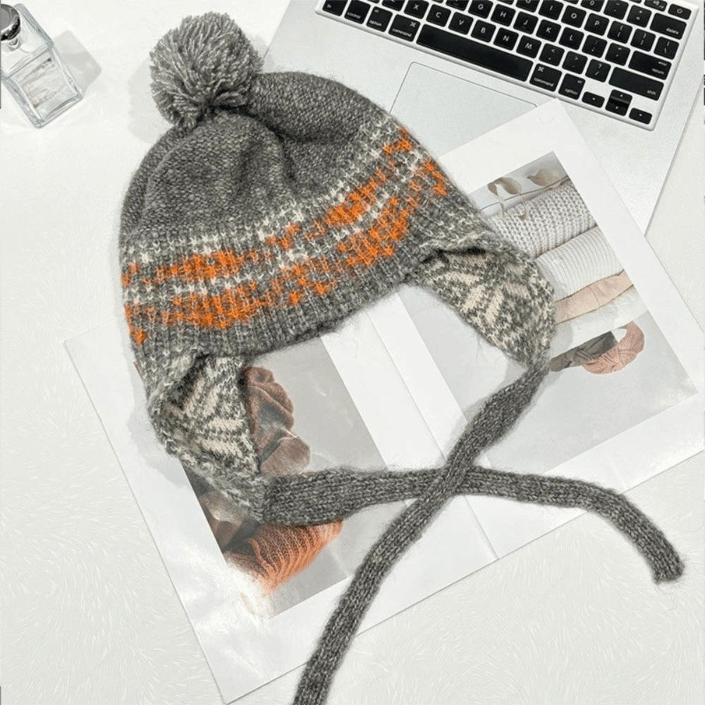 Jacquard Ear Protection Cap Y2k Women Wool Cap Cute Knitted Beanies Caps  Girls