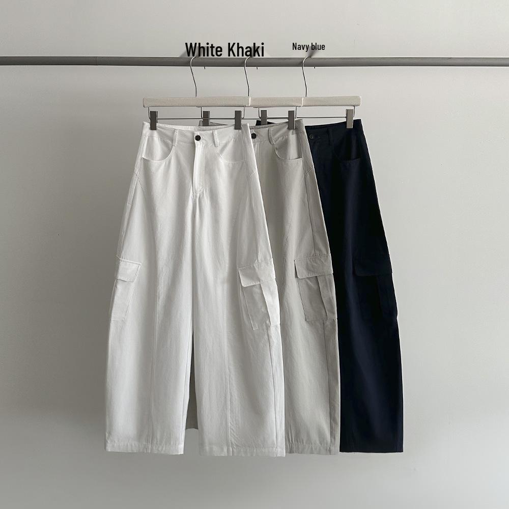 Evertrue Wide-Leg High-Waisted Cotton Pants - Women s Korean Style, Spring 2026 Collection, Banana Leg, Long Length Small темно-синий
