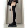Sugar cube thick-soled over-the-knee boots women's 2025 new suede elastic boots knight boots spice girl retro motorcycle boots ins