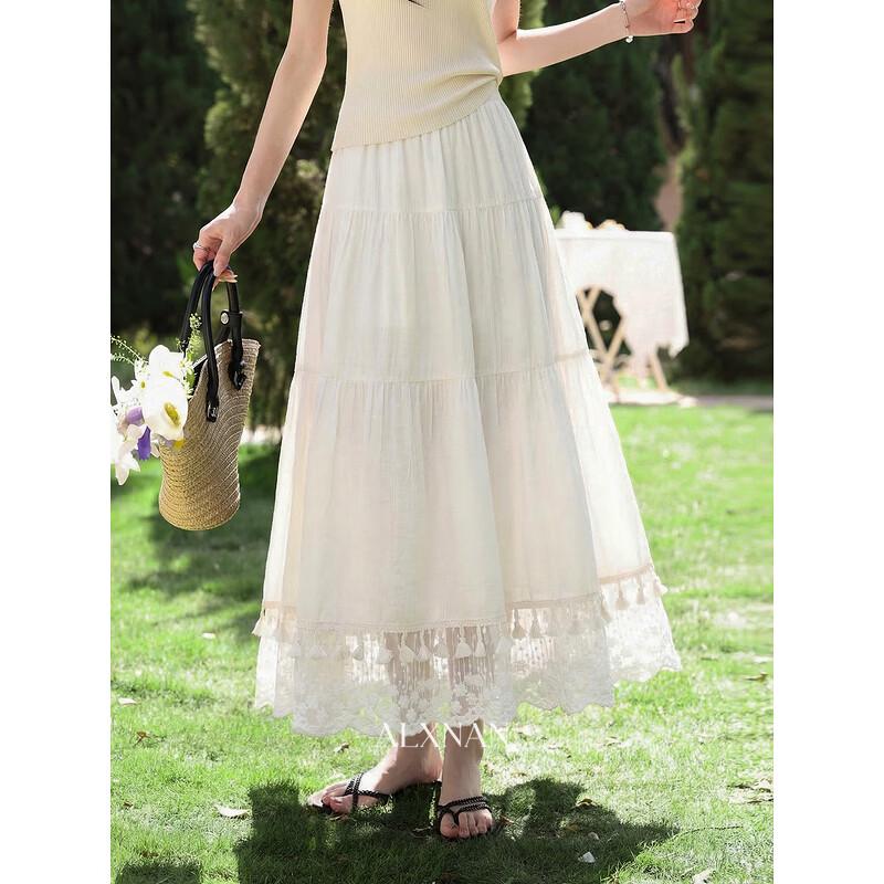 French Style Lace A-line Midi Skirt M