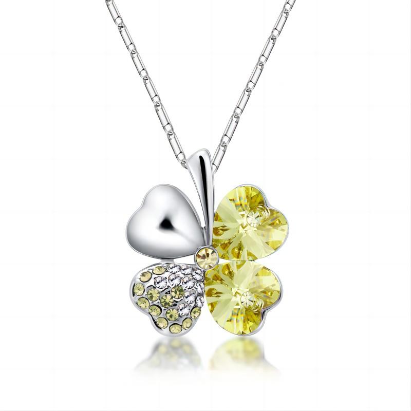 Crystal 4 Four Leaf Leaves Clover Pendant Necklaces Lover Birthday Gift Quality Fashion Jewelry Charm Girl