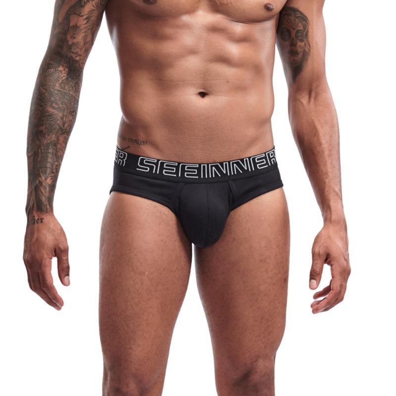 Men's sexy simple solid color cotton briefs, trendy men's breathable triangles