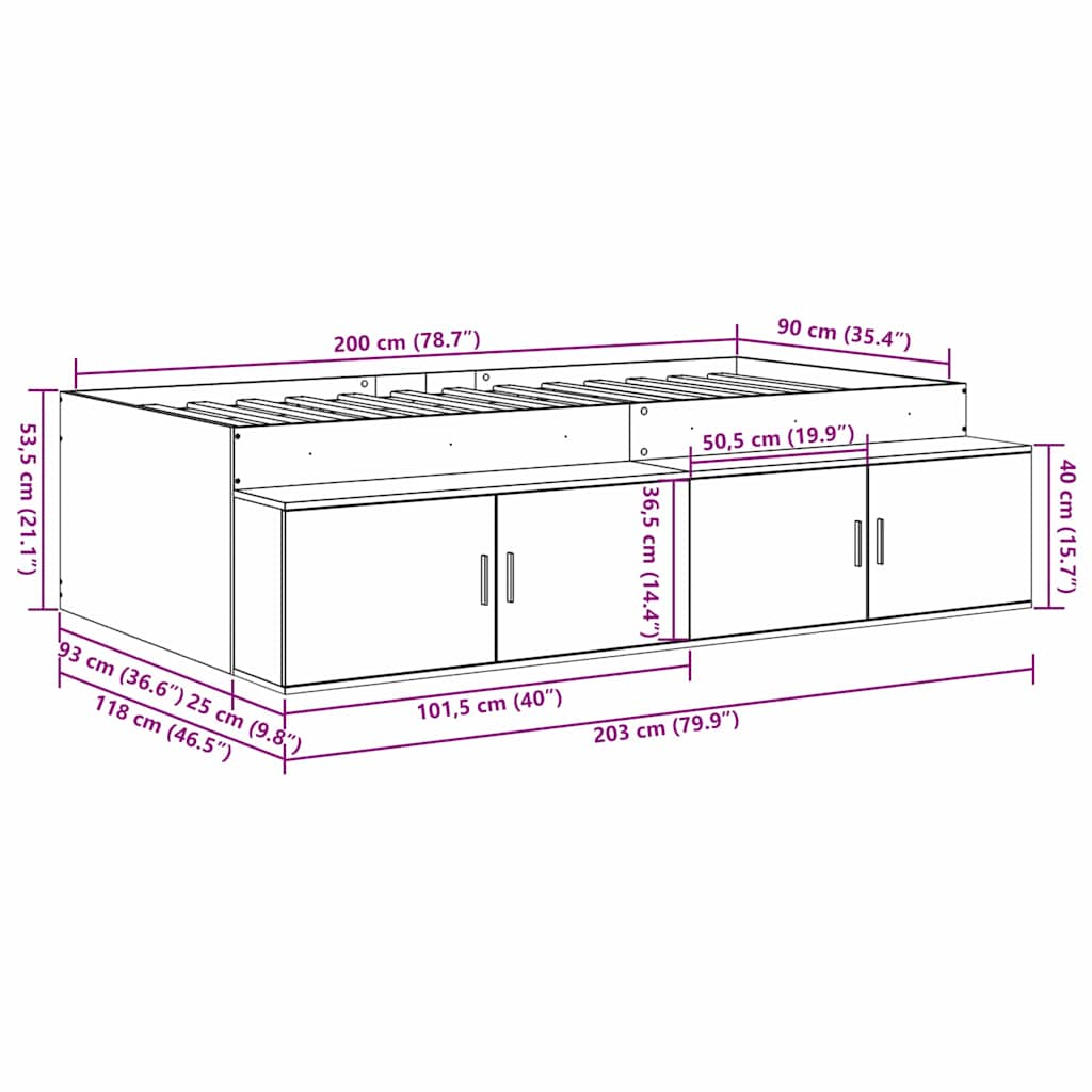 Storage Bed Frame in Sonoma Oak 90 x 200 cm Particleboard