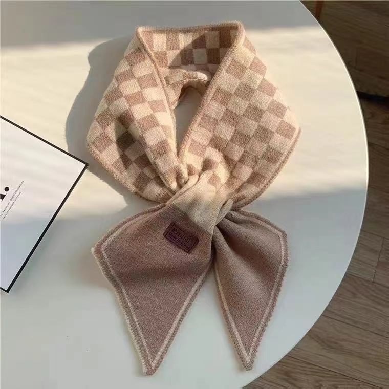 Checkerboard Cross Small Scarf for Women Korean Version  High End Warm and Versatile  Winter Fashionable Scarf Spring and Autumn Decorative Scarf