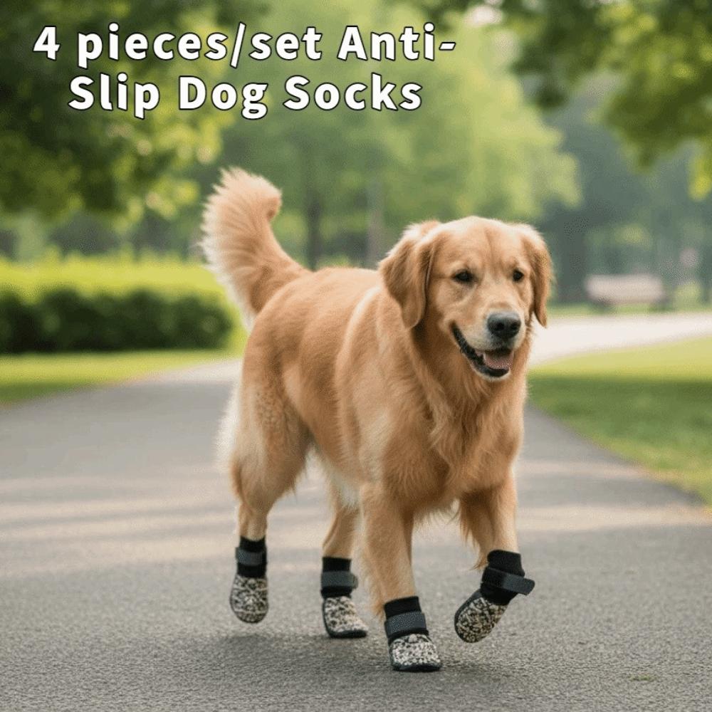 4 Pieces/set Wear Resistant Pet Knitted Socks Paw Pattern Dog Shoes Socks Floor Protection