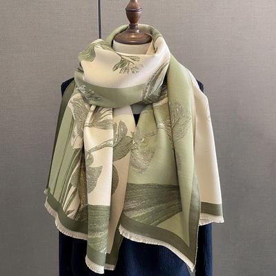 Novo cachecol de imitação de cashmere retrô para mulheres no inverno, pescoço grosso e quente, xale externo de dupla finalidade