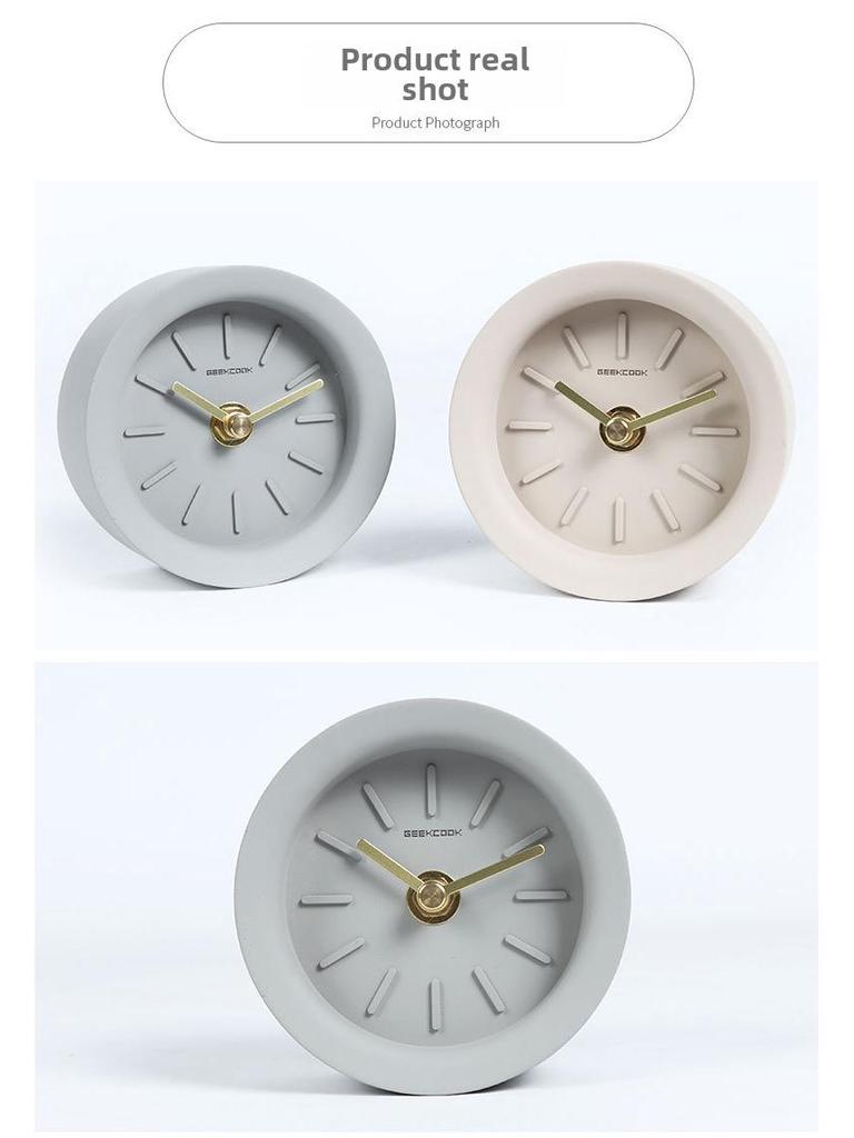 Industrial Style Concrete Desktop Clock with Brass Hand