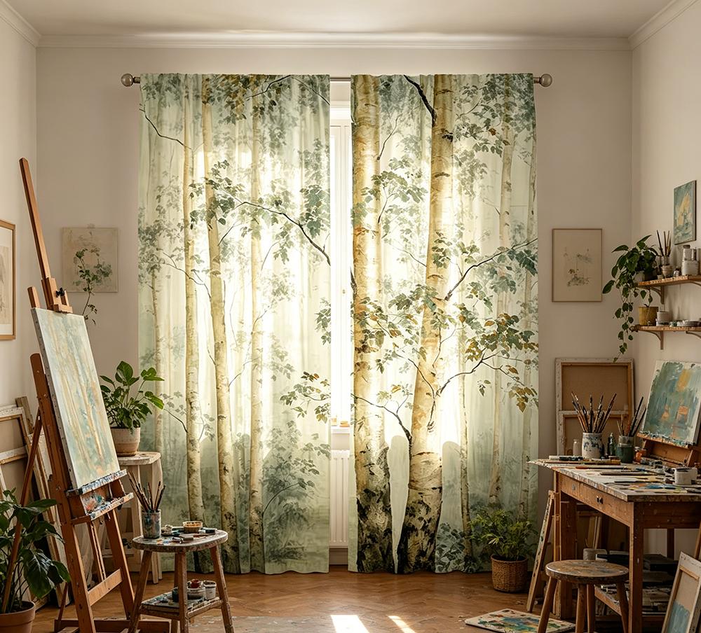 2PCS Digital Printed Curtains, Green Forest