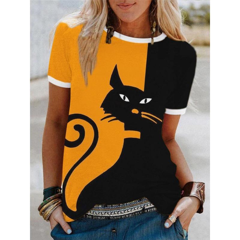 Summer Round Neck 3D Print Top Fashionable Casual Short Sleeved Women's T-shirts