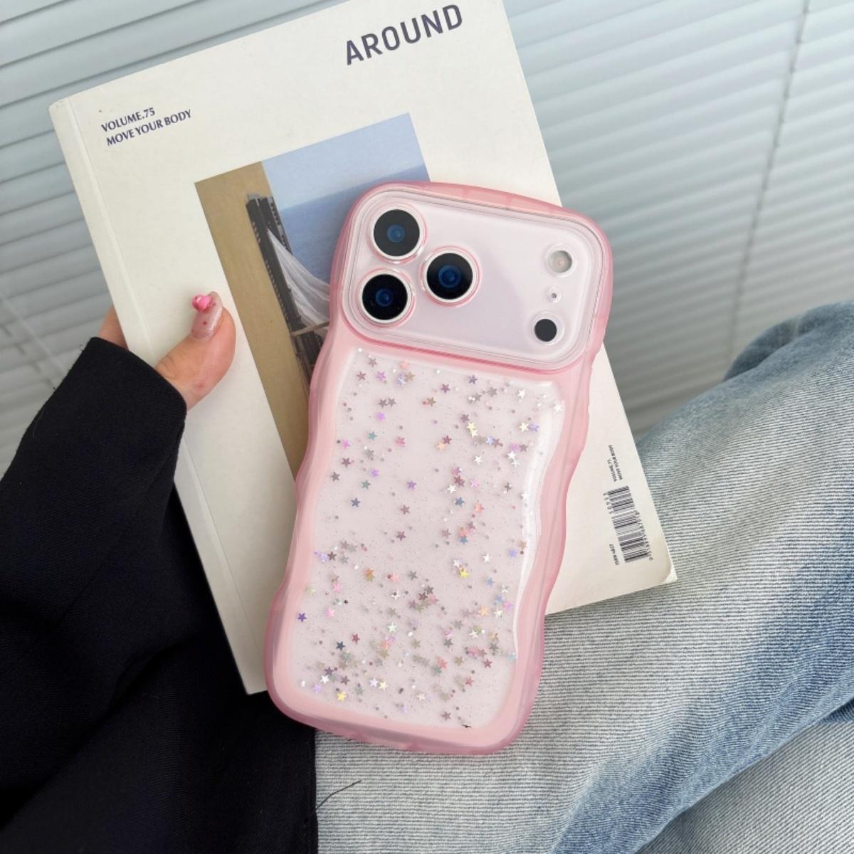 

3D Wave Arc Curl Bling Glitter Clear Clear Case For iPhone 17 Air 16 E 15 14 13 12 Mini 11 Pro Plus Shockproof Glossy Phone Case iPhone 11