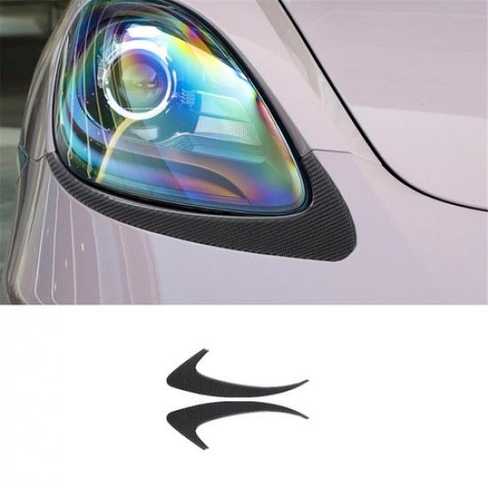 2Pcs Carbon Fiber Headlight Eyebrow Cover Trim For Porsche 718 Boxster Cayman