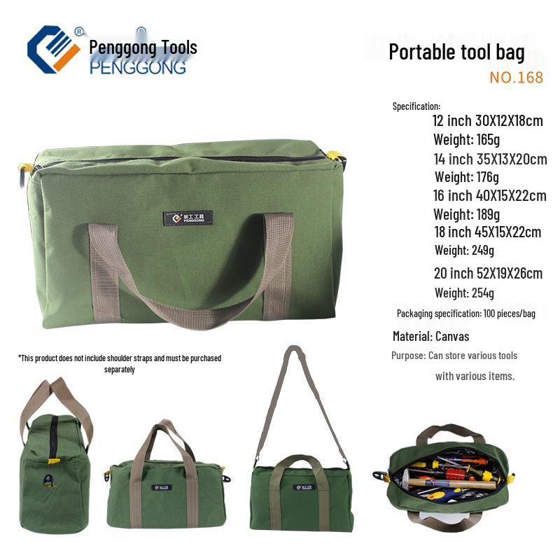 Large Capacity Wear-Resistant Canvas Tool Bag for Electricians, Hardware, and Repairs
