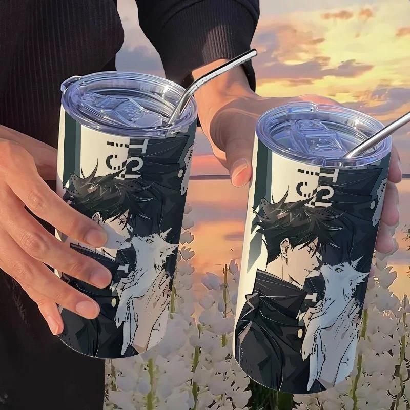 Jujutsu Kaisen Yuji Hrneček 500 ml Satoru Gojo Nerezová Ocel Cestovní Termohrnek Izolované Brčko Hrneček na Kávu Dárek Pro Děti