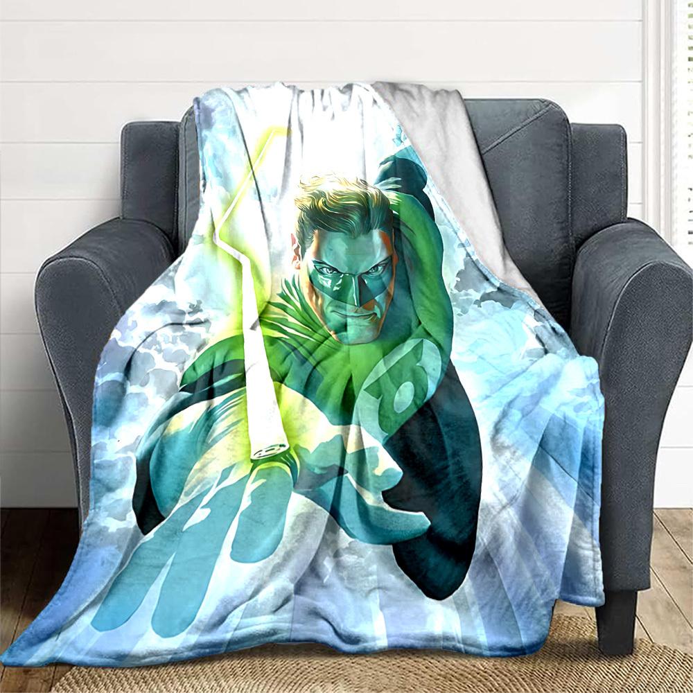 1pc Green Lantern Blanket Lightweight Flannel Throw For Sofa, Bed, Travel, Livingroom, Office, Couch, Chair, And Bed