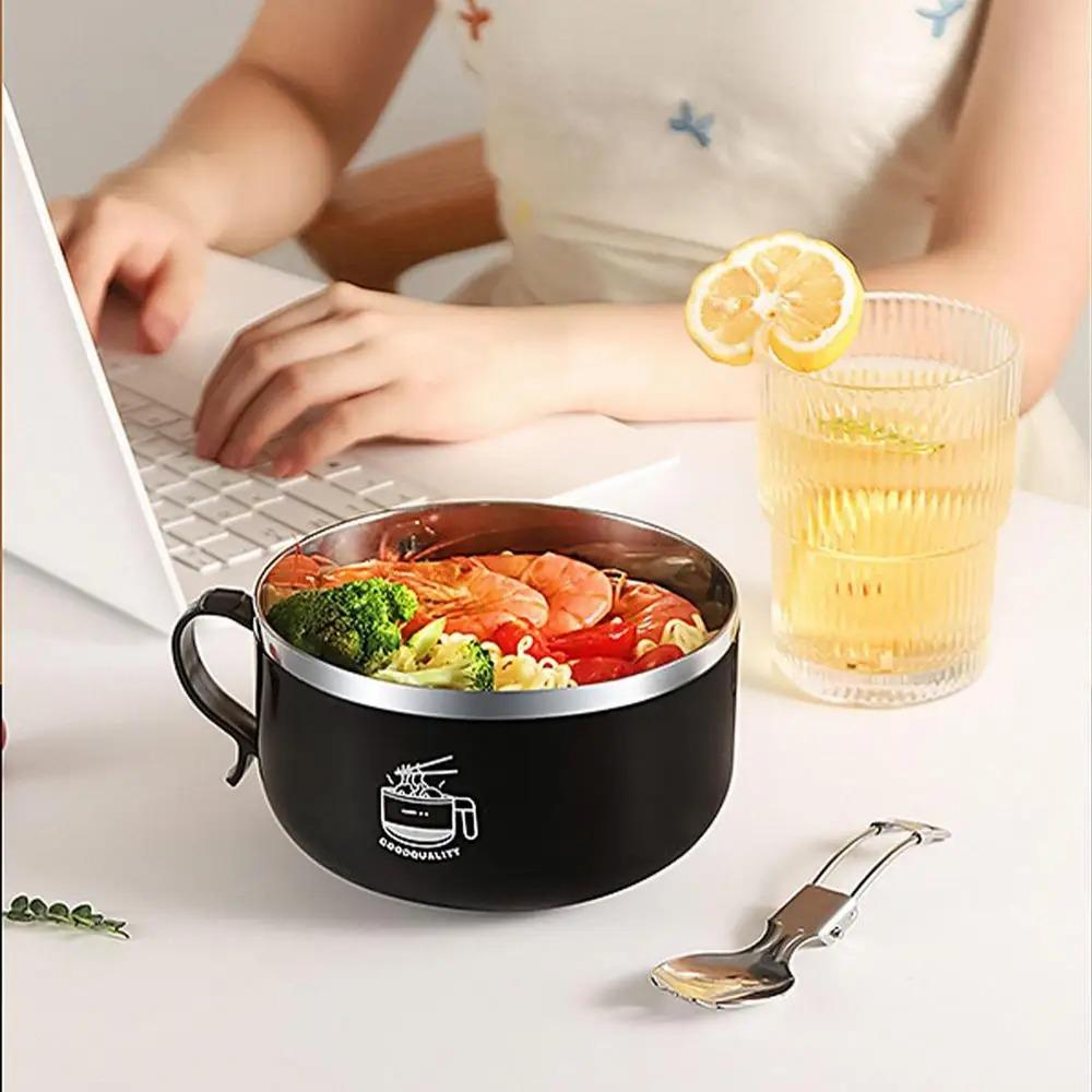 with Chopsticks and Fork Instant Noodle Bowl 1300ml Lunch Box Salad Bowl Ramen Bowl  Student