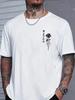 Men Crew Neck Tee Japanese Letter Hand Rose Chest Print Short Sleeve Oversized Male Daily Casua