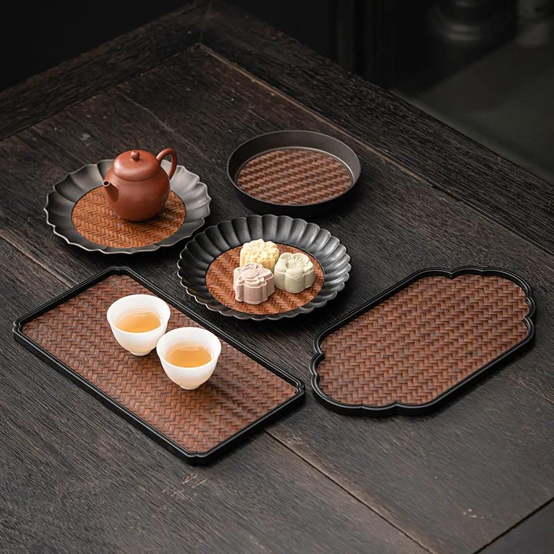 Chinese Tea Table Tureen Base Support Teapot Mat Bamboo Alloy Purple Sand Teapot Kettle Mat Pot Mat Serving Trays Tea Tray