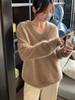 Ice Age Light Grey Brushed Cashmere V-Neck Sweater: Women's Loose Fit, 100% Cashmere