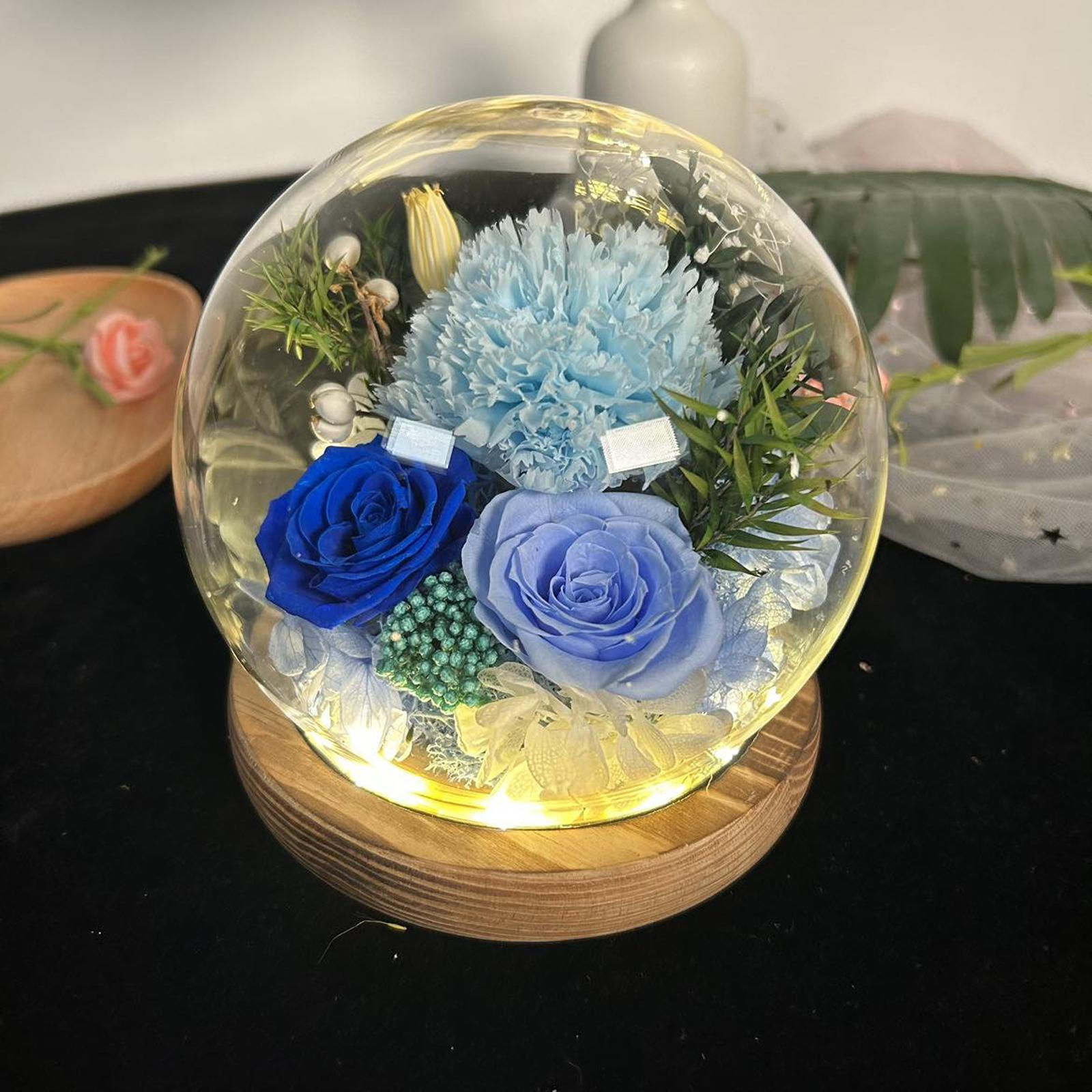 

Подарок на день матери, стабилизированные цветы, украшение с легкими подарками для женщин, гвоздика синий