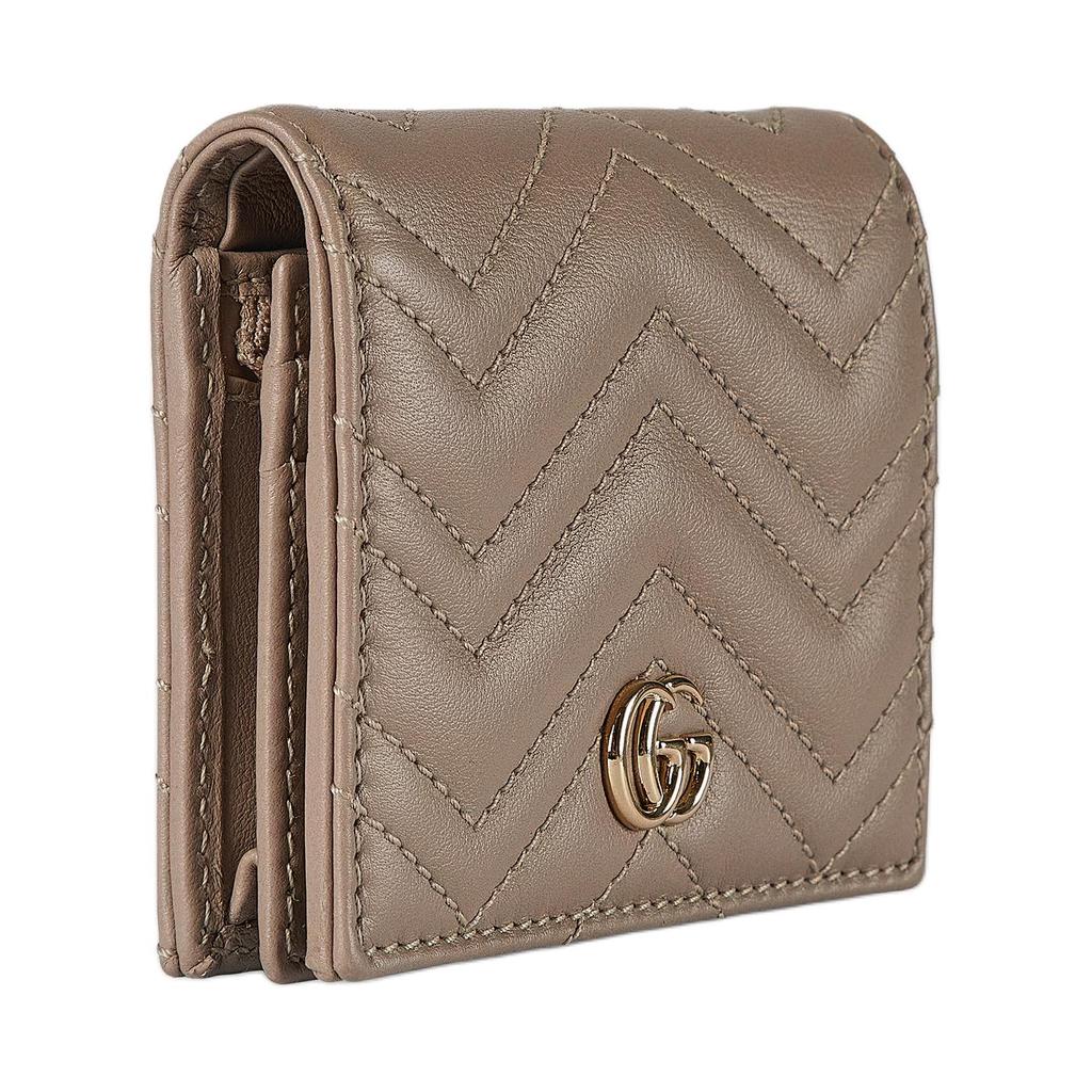 Gucci GG Marmont Logo Snap Closure Leather Wallet Women wallet Gray Brown 466492-DTDHD-1523