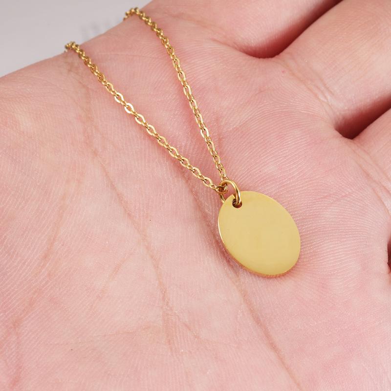 Stylish Geometric Oval Pendant Necklace with Custom Laser Logo - Stainless Steel European American Design