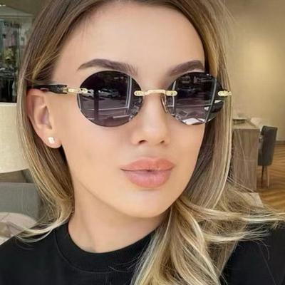 Damenbrille, randlose ovale Sonnenbrille