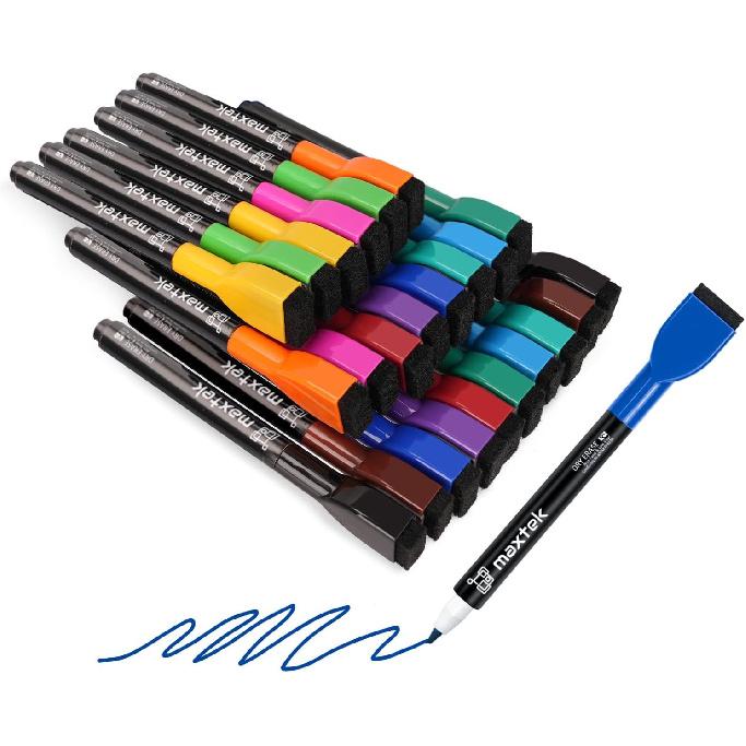 maxtek Magnetic Whiteboard Markers - 12 Count Colorful Fine Tip Dry Erase Markers with Eraser for Kids, Low Odor Thin Markers for Calendar Boards